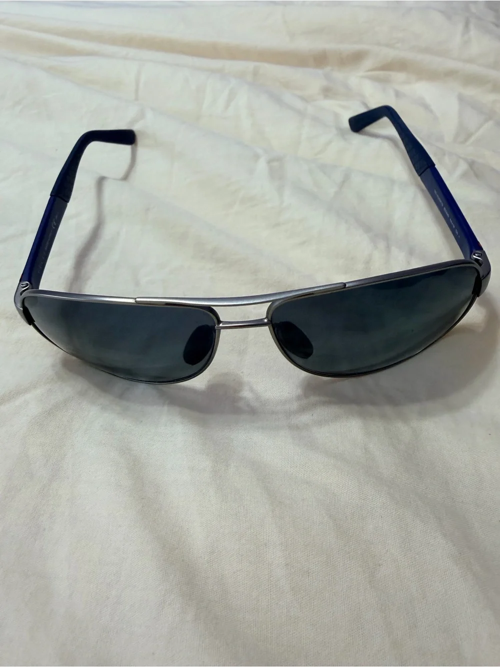 Gucci Men’s Silver Aviator Sunglasses with Blue Temples GG 2229/F/S 8EQHD